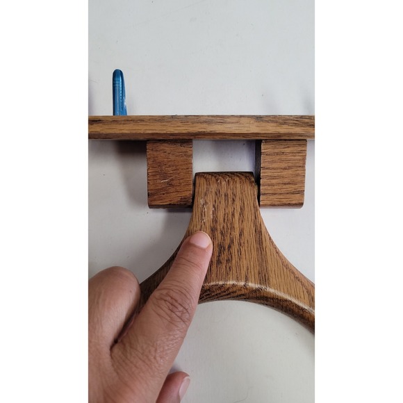 Vintage Set Of 2 Solid Oak Wood Bathroom Towel Holder Ring‎ Brown Wall Mount - Picture 7 of 12